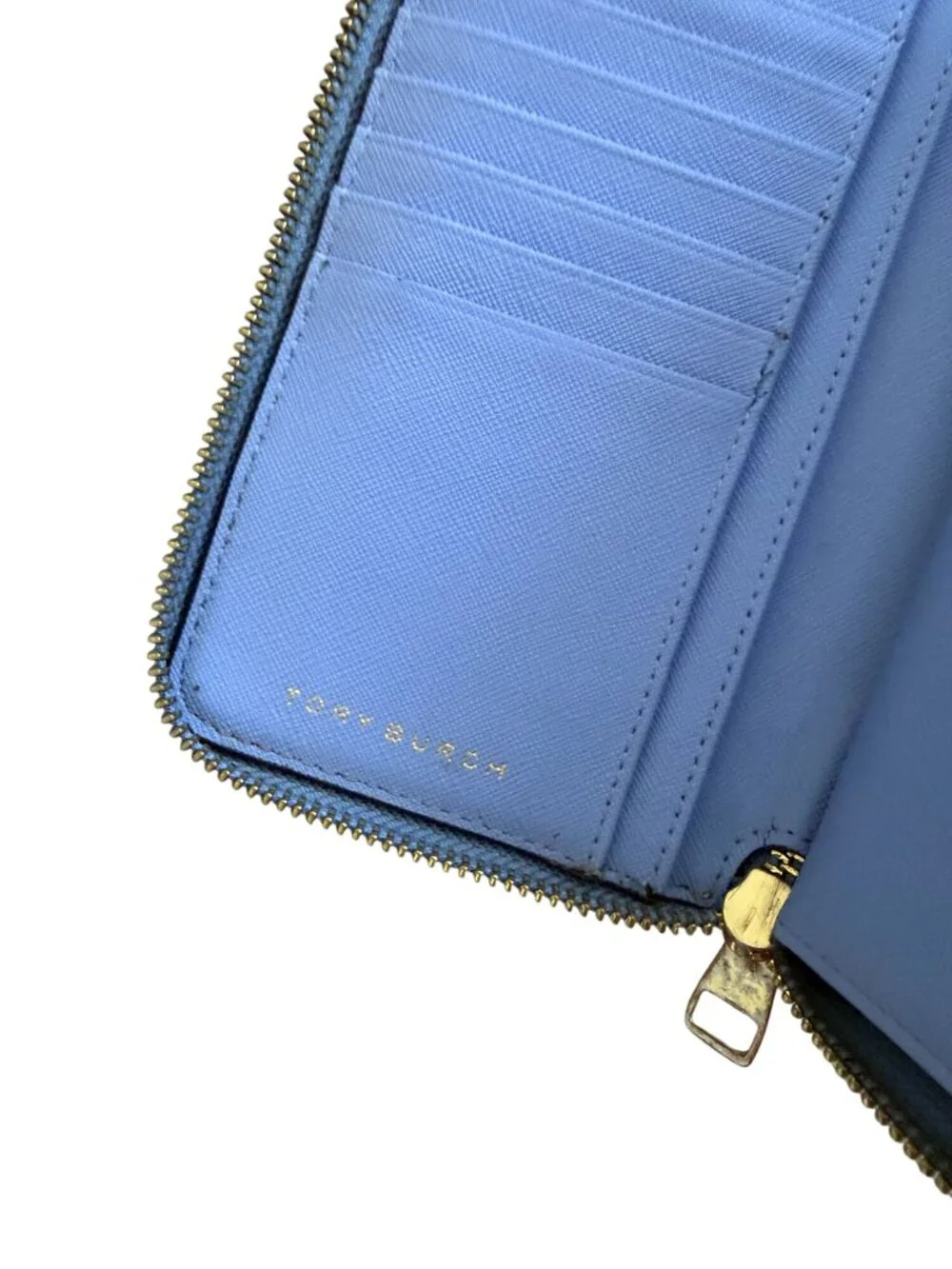 TORY BURCH Periwinkle Leather Zip Clutch Wallet
